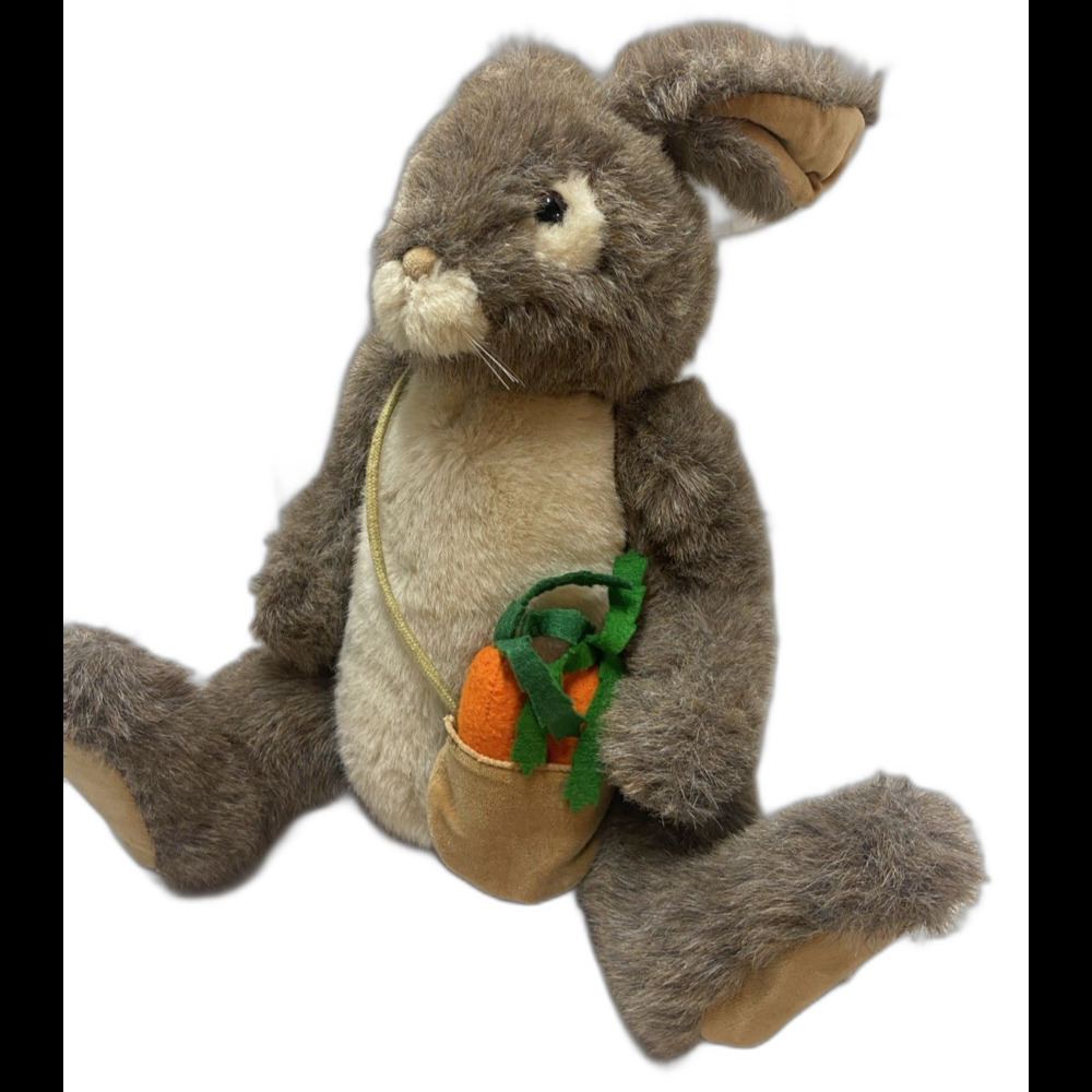 Dakin Brown Tan Bunny Rabbit Carrots Bag Jointed 1983 Plush Stuffed 18"